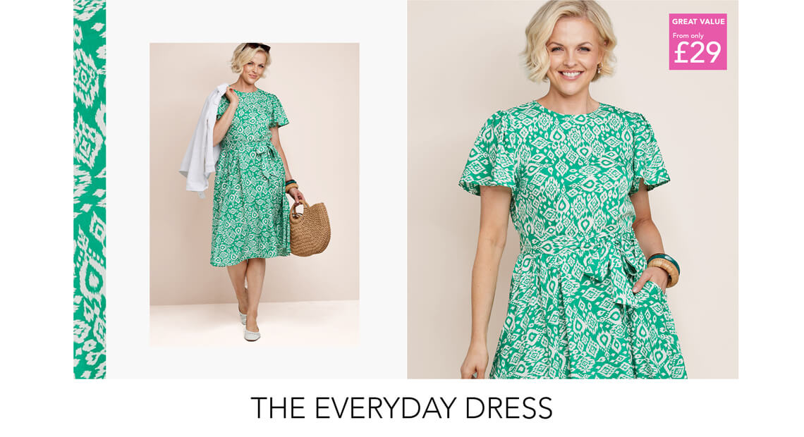 Angel Sleeve Pleat Front Print Dress - LS643